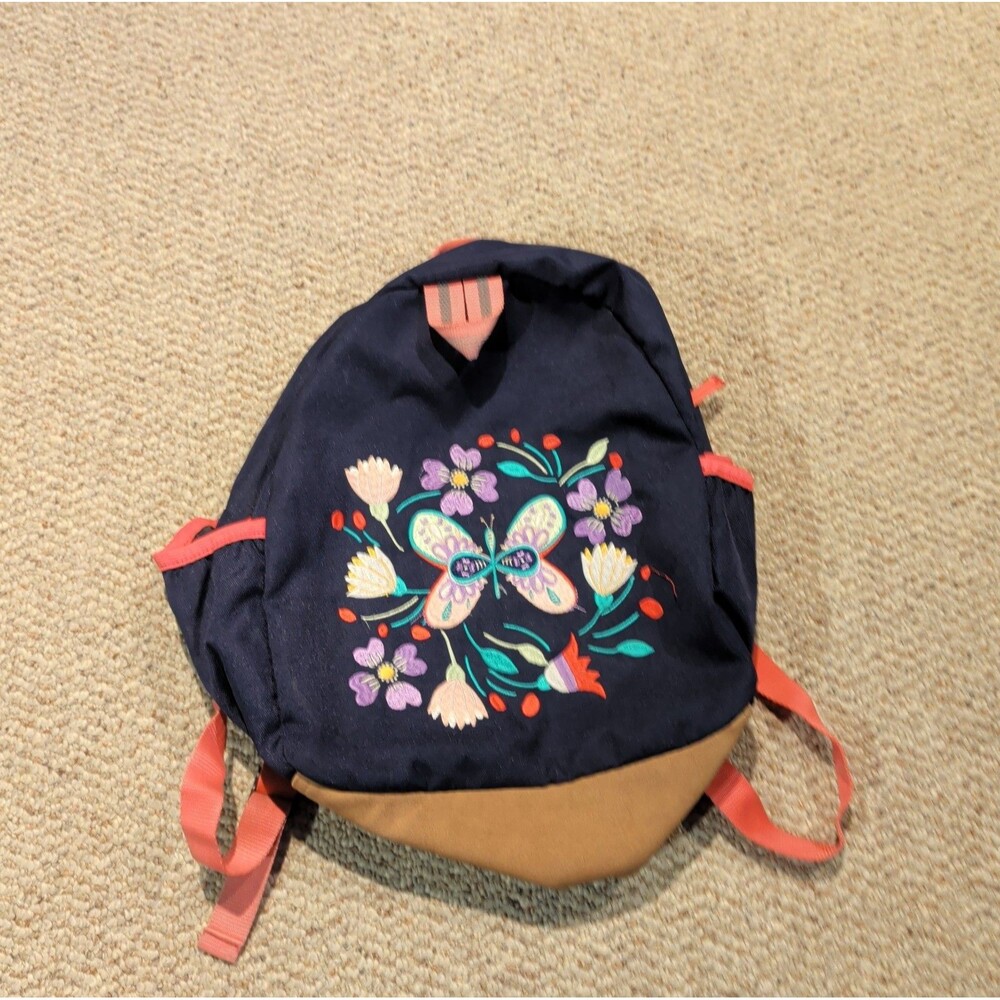 Hanna Andersson Floral Butterfly Backpack Blue Embroidered School Travel